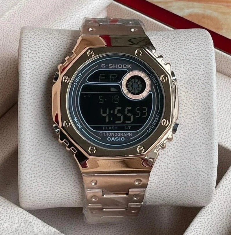 Casio G-Shock Analog Digital Color Rose Gold Belt Style Bracelet Men's Watch With Black Dial Gift Watch Ever GA2100 3AER