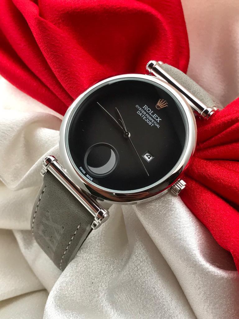 Daytona Half Moon Dial Swiss Leather Men’s Watch For Man Black Color Dial Silver Color strap Date Gift Watch – RLX-20