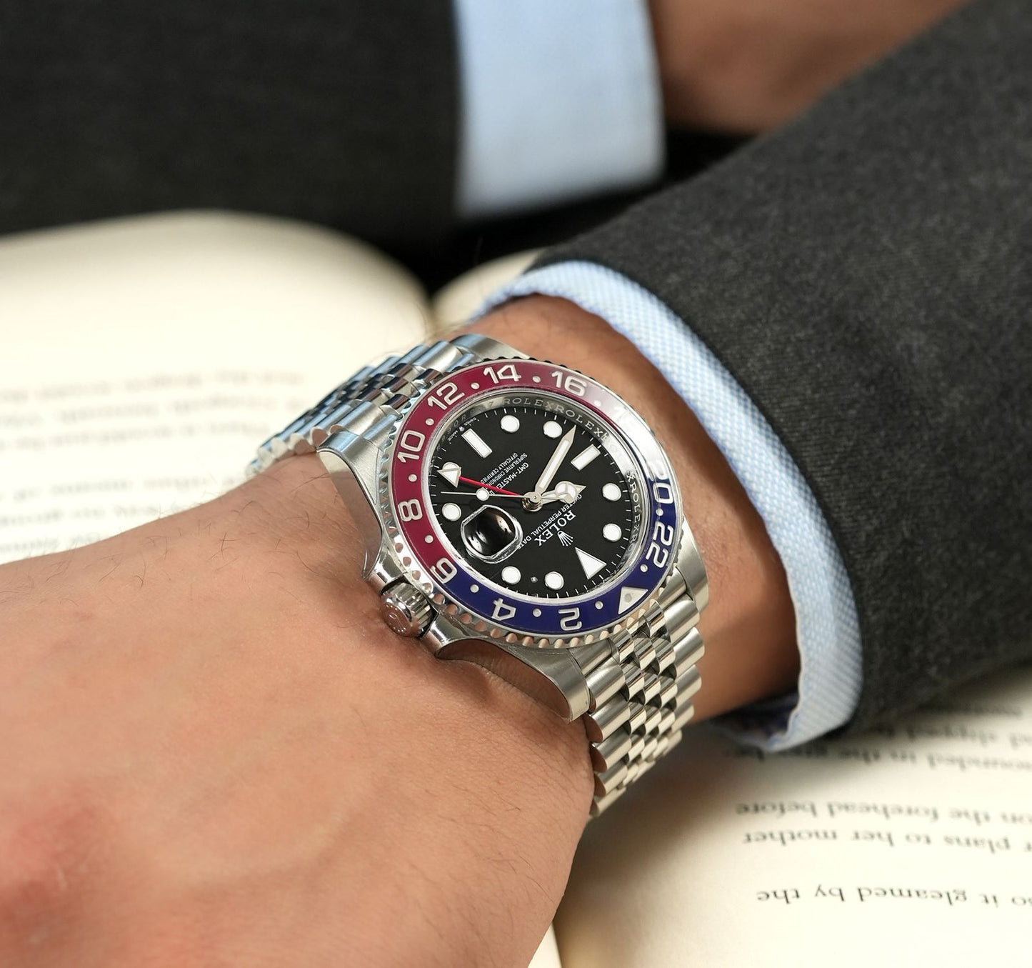 GMT-Master II Stainless Steel Black Dial Blue Bezel Oyster silver Metal Men's Watch for Man RLX-GMT-5304