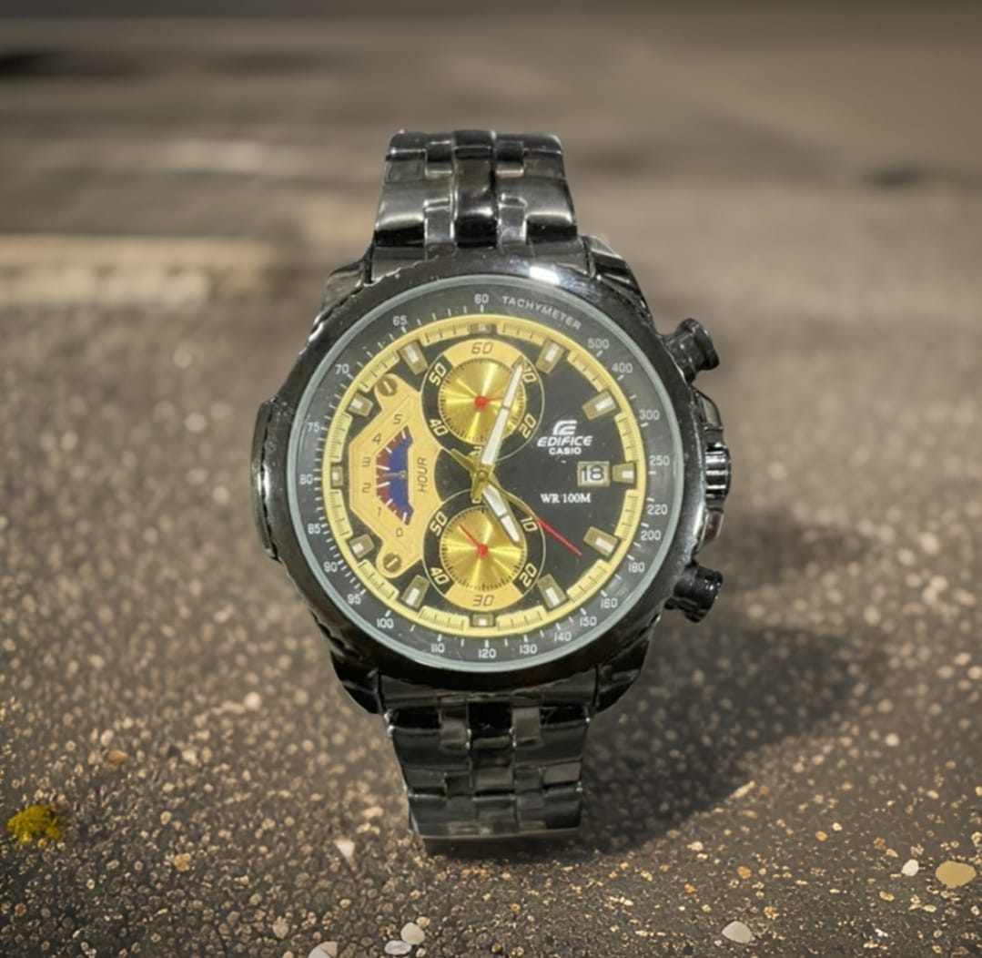 Casio Edifice Men's Chronograph Watch with Black Metal Strap and Black/Gold Dial CED-001