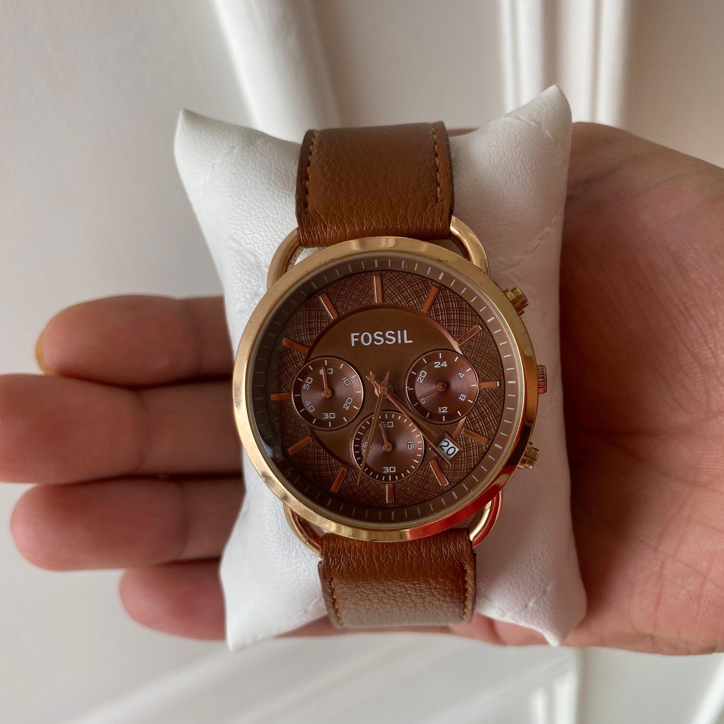 Fossil Chronograph Leather Strap Watch for Men's With Brown Dial FS-05017 Men's Watch for Gifts