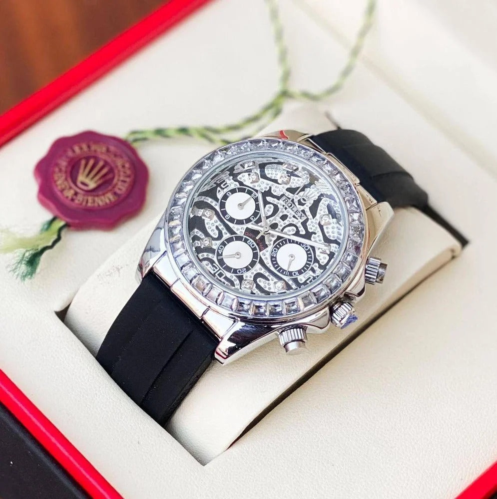 Trendy Chronograph Daytona Eye Of The Tiger Chronograph Quartz Silver Dial Chronometer Diamond Men's Watch TIGER-116589