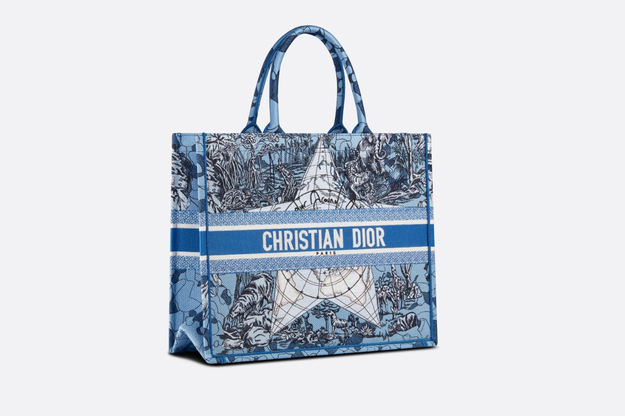 Christian Dior Women Fashion Western Style Tote Blue Dior Around The World Sauvage EmbroideryMedium Bag For Women's Or Girls Bag - Best Casual Use Bag DR-M259-WBG