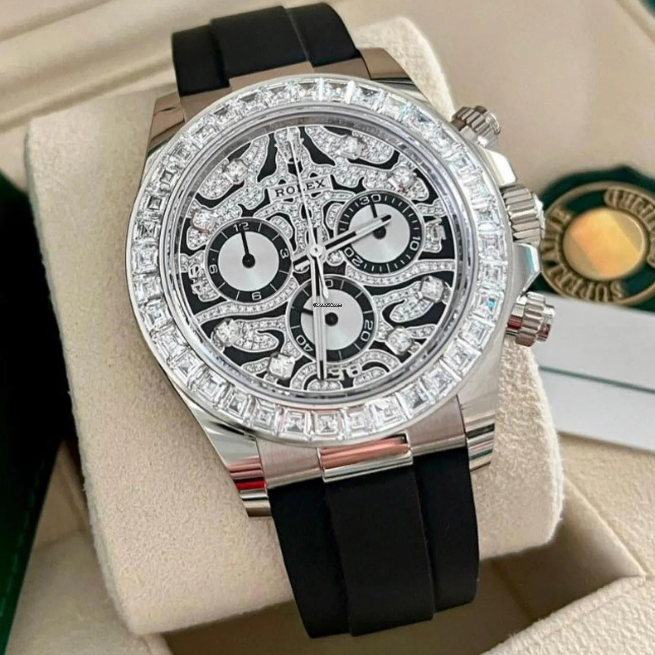 Trendy Chronograph Daytona Eye Of The Tiger Chronograph Quartz Silver Dial Chronometer Diamond Men's Watch TIGER-116589
