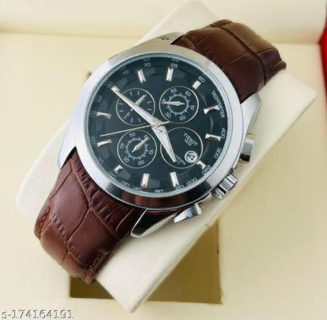 Tissot Chronograph Brown Leather Men's Watch with Black Date Display TS-3833