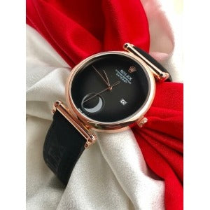 Daytona Half Moon Dial Swiss Black Color Leather Men's Watch For Man Black Color Dial Multi Date Gift Watch - RLX-12