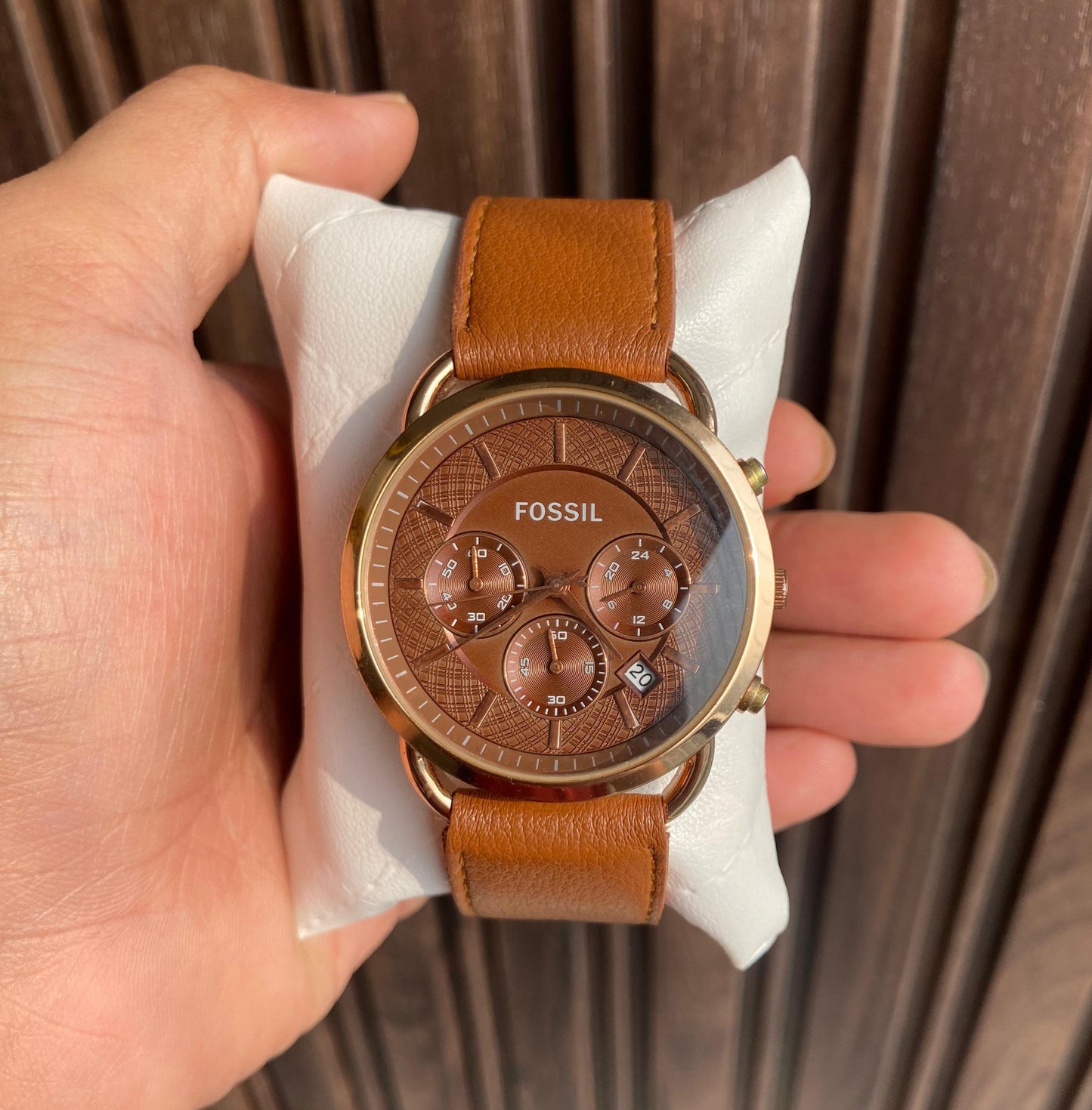 Fossil Chronograph Leather Strap Watch for Men's With Brown Dial FS-05017 Men's Watch for Gifts