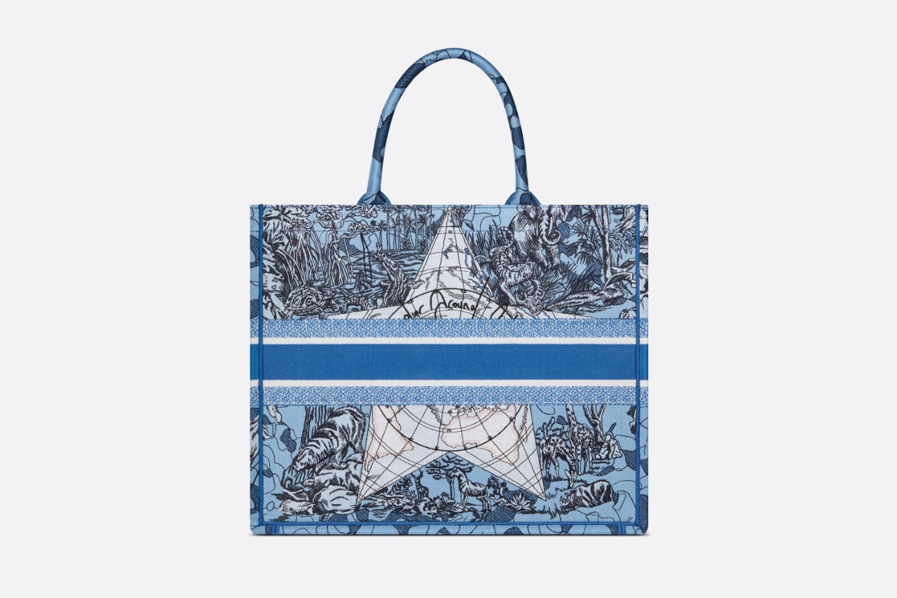 Christian Dior Women Fashion Western Style Tote Blue Dior Around The World Sauvage EmbroideryMedium Bag For Women's Or Girls Bag - Best Casual Use Bag DR-M259-WBG