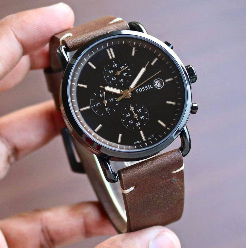 Fossil Analogue-Digital Men’s Watch Black Dial Brown Colored Strap FS-05015
