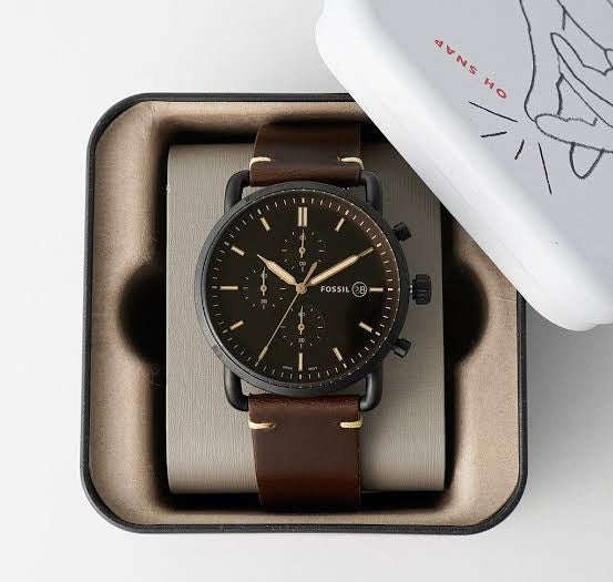 Fossil Analogue-Digital Men’s Watch Black Dial Brown Colored Strap FS-05015