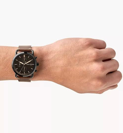 Fossil Analogue-Digital Men’s Watch Black Dial Brown Colored Strap FS-05015