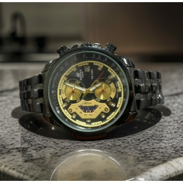 Casio Edifice Men's Chronograph Watch with Black Metal Strap and Black/Gold Dial CED-001