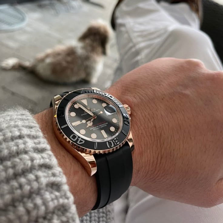 Rolex Yacht-Master Rosegold Analog Black Dial Ceramic Bezel Oyster-flex Silicon Bracelet Men's Watch For Man Rlx-M268655-0004