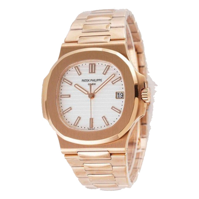 Patek Philippe Nautilus Mad Watch Quartz Movement Rose Gold White Dated Watch For Men's-Best Men's Collection PK-5711R-001