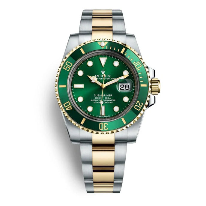 RLX Submariner Quartz Green Color Dial Metal Men's Watch Dual Tone RLX-116613LV