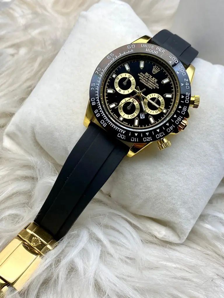 Rolex Cosmograph Yellow Gold / Black Color Case and Dial Daytona Chronograph Quartz Chronometer Men's Watch - RLX-1160