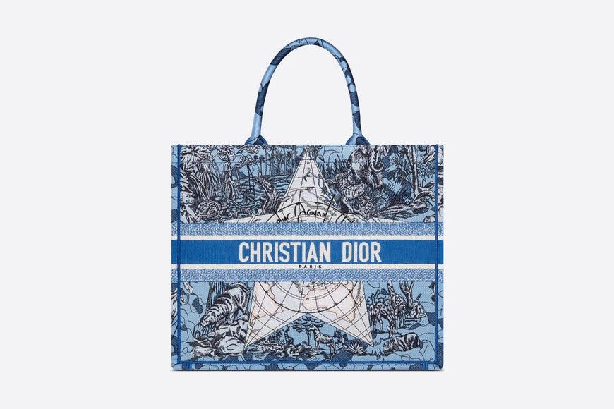 Christian Dior Women Fashion Western Style Tote Blue Dior Around The World Sauvage EmbroideryMedium Bag For Women's Or Girls Bag - Best Casual Use Bag DR-M259-WBG