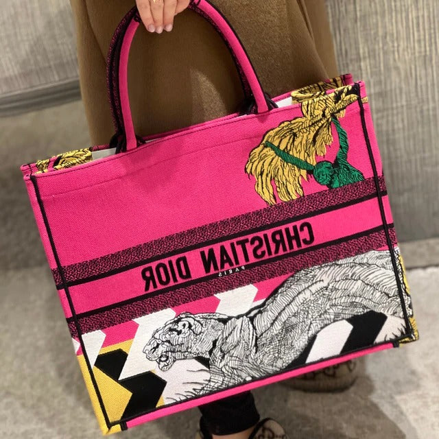 Christian Dior Women Fashion Western Style Tote Multicolor Toile de Jouy Zoom Pop Embroidery Medium Bag For Women's Or Girls Bag - Best Casual Use Bag DR-M929