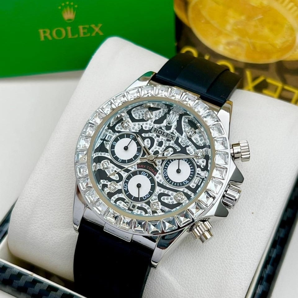 Trendy Chronograph Daytona Eye Of The Tiger Chronograph Quartz Silver Dial Chronometer Diamond Men's Watch TIGER-116589