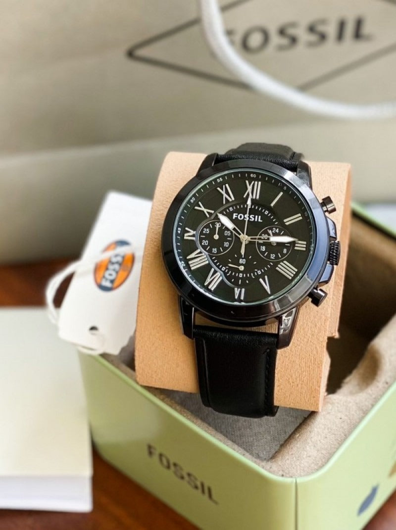 Fossil Chronograph Black Dial Leather Men's Watch - FS-5147