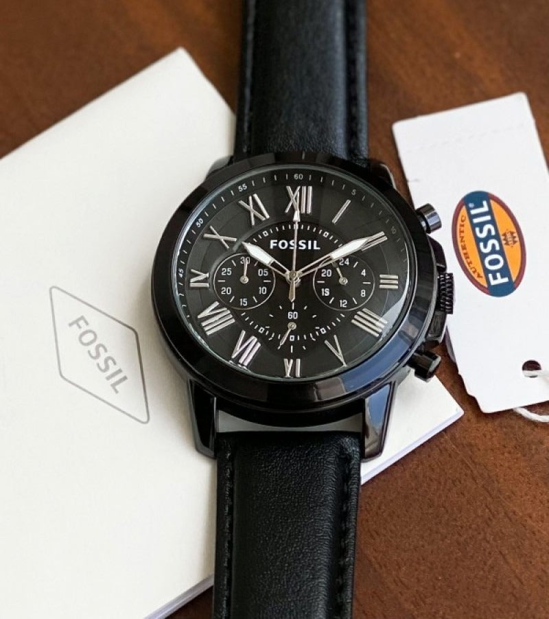 Fossil Chronograph Black Dial Leather Men's Watch - FS-5147