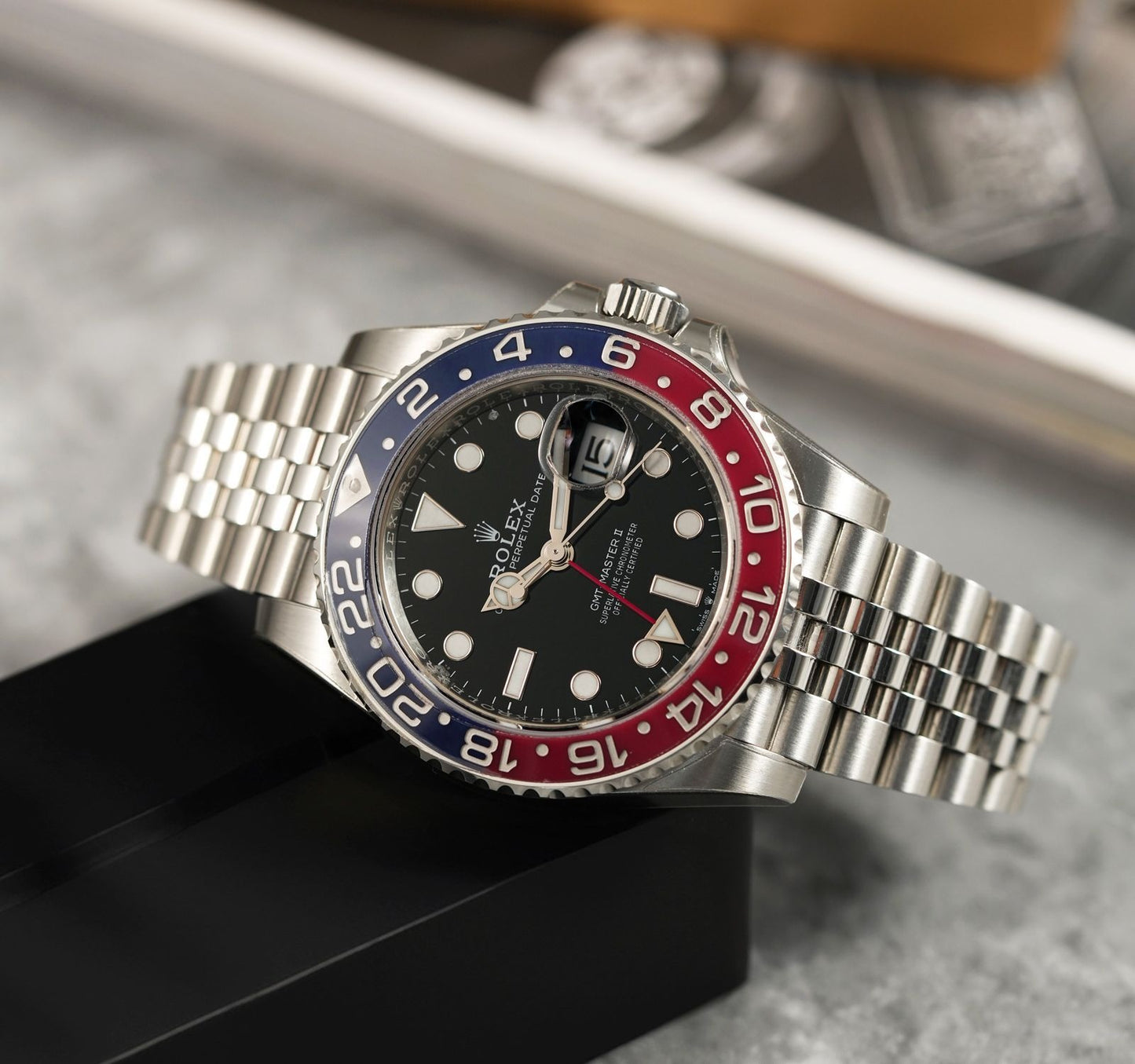 GMT-Master II Stainless Steel Black Dial Blue Bezel Oyster silver Metal Men's Watch for Man RLX-GMT-5304