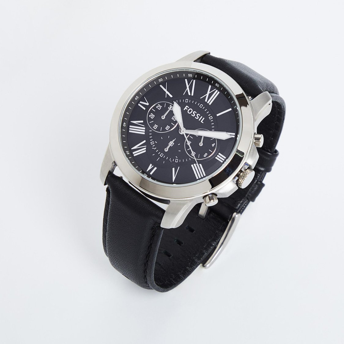 Fossil Chronograph Black & Silver Dial Leather Men's Watch - FS-4812