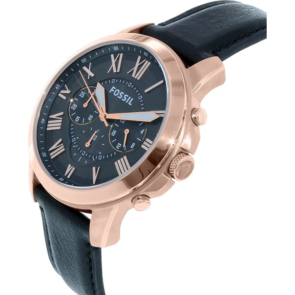 Fossil Chronograph Black & Rosegold Dial Leather Men's Watch - FS-4813