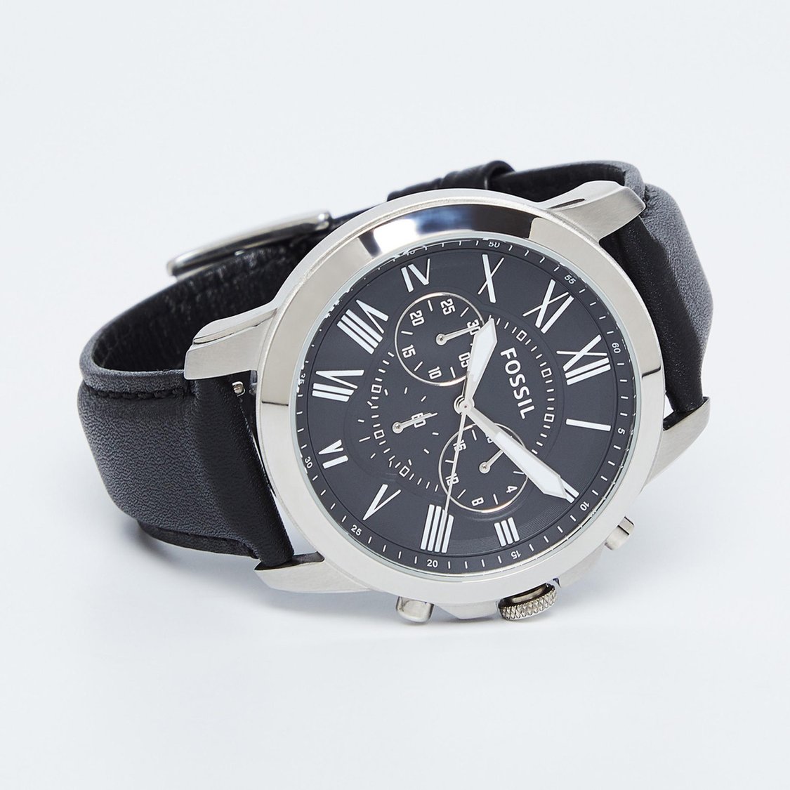 Fossil Chronograph Black & Silver Dial Leather Men's Watch - FS-4812