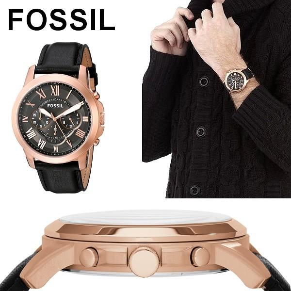 Fossil Chronograph Black & Rosegold Dial Leather Men's Watch - FS-4813