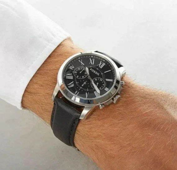 Fossil Chronograph Black & Silver Dial Leather Men's Watch - FS-4812