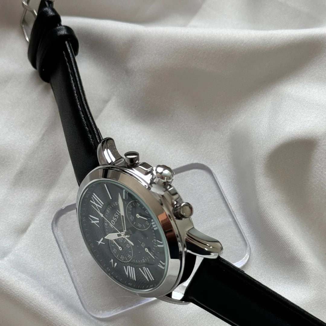 Fossil Chronograph Black & Silver Dial Leather Men's Watch - FS-4812