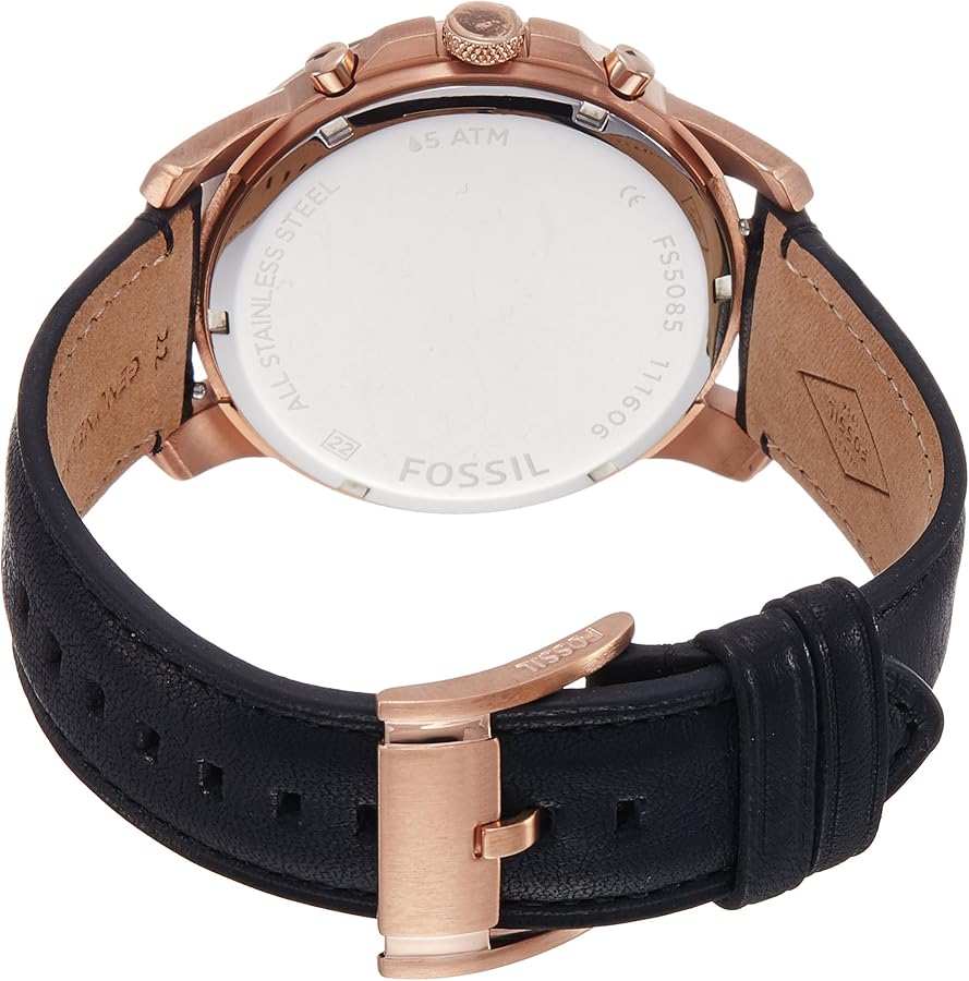 Fossil Chronograph Black & Rosegold Dial Leather Men's Watch - FS-4813