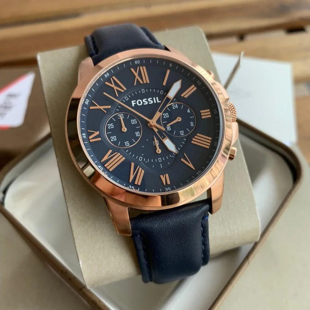 Fossil Chronograph Blue Dial Leather Men's Watch - Fs4835