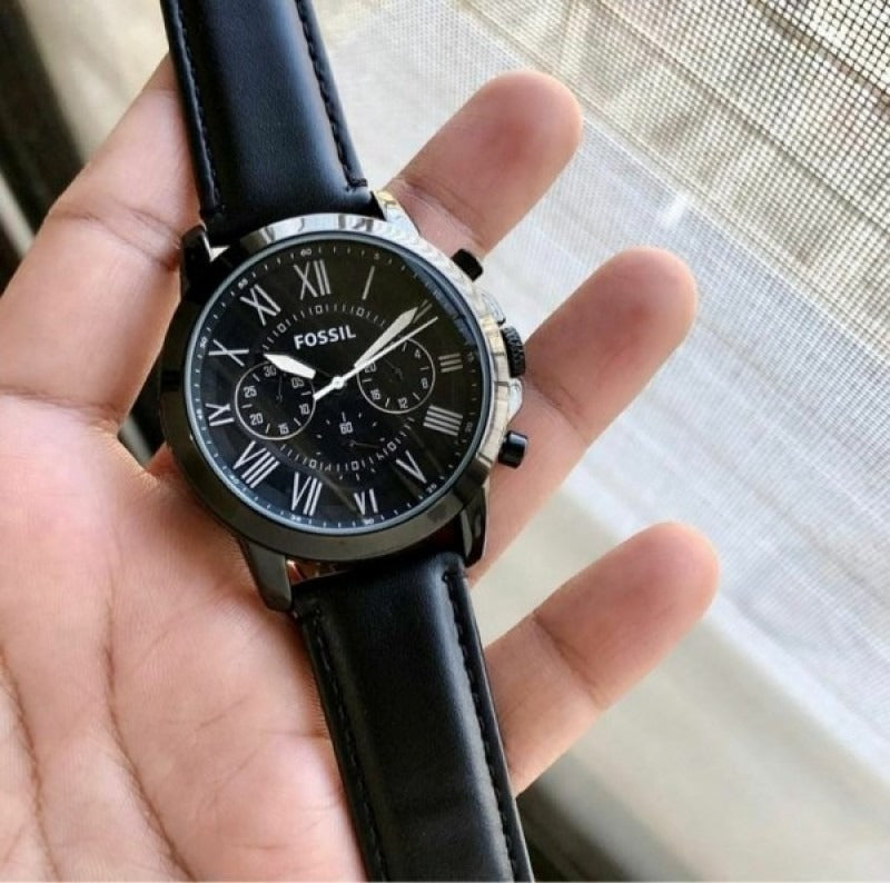 Fossil Chronograph Black Dial Leather Men's Watch - FS-5147