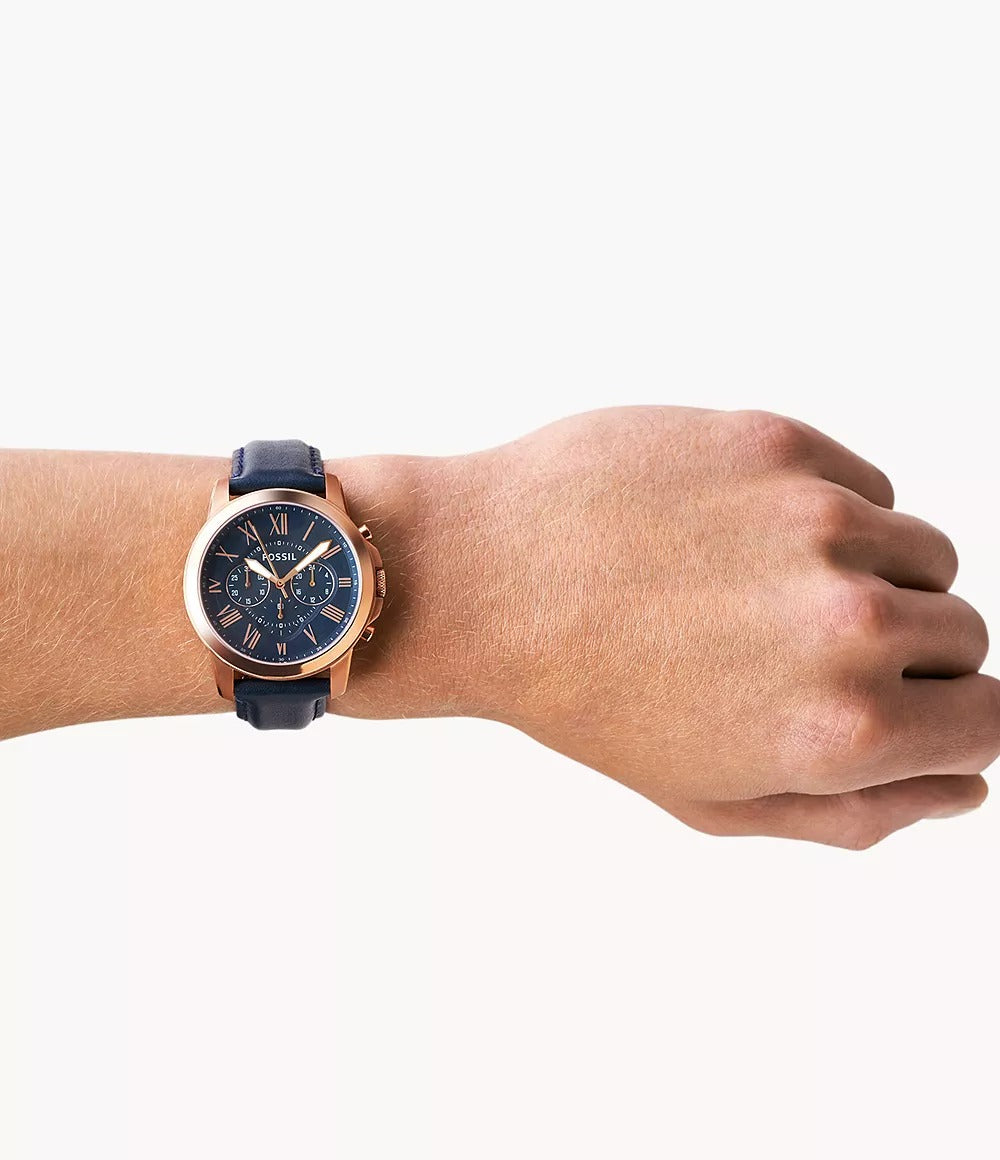 Fossil Chronograph Blue Dial Leather Men's Watch - Fs4835