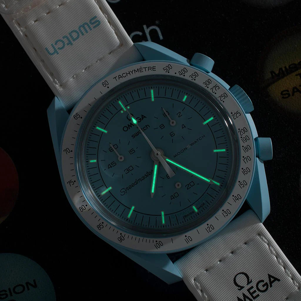 Blue Dial/White Strap Bioceramic Moonswatch Mission to Mercury OG-1027