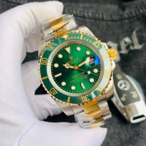 RLX Submariner Quartz Green Color Dial Metal Men's Watch Dual Tone RLX-116613LV