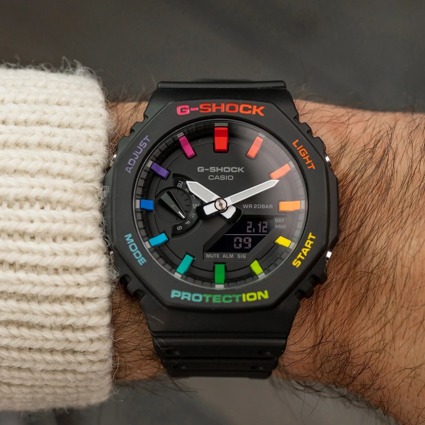 G-shock Metal Covered Black Rainbow Analog-Digital Watch World Time Multi-Function Resin Band Sports Watch GS-2103