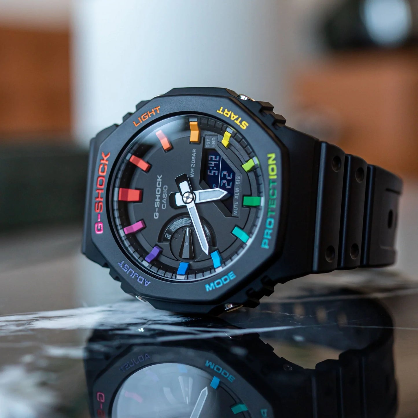 G-shock Metal Covered Black Rainbow Analog-Digital Watch World Time Multi-Function Resin Band Sports Watch GS-2103