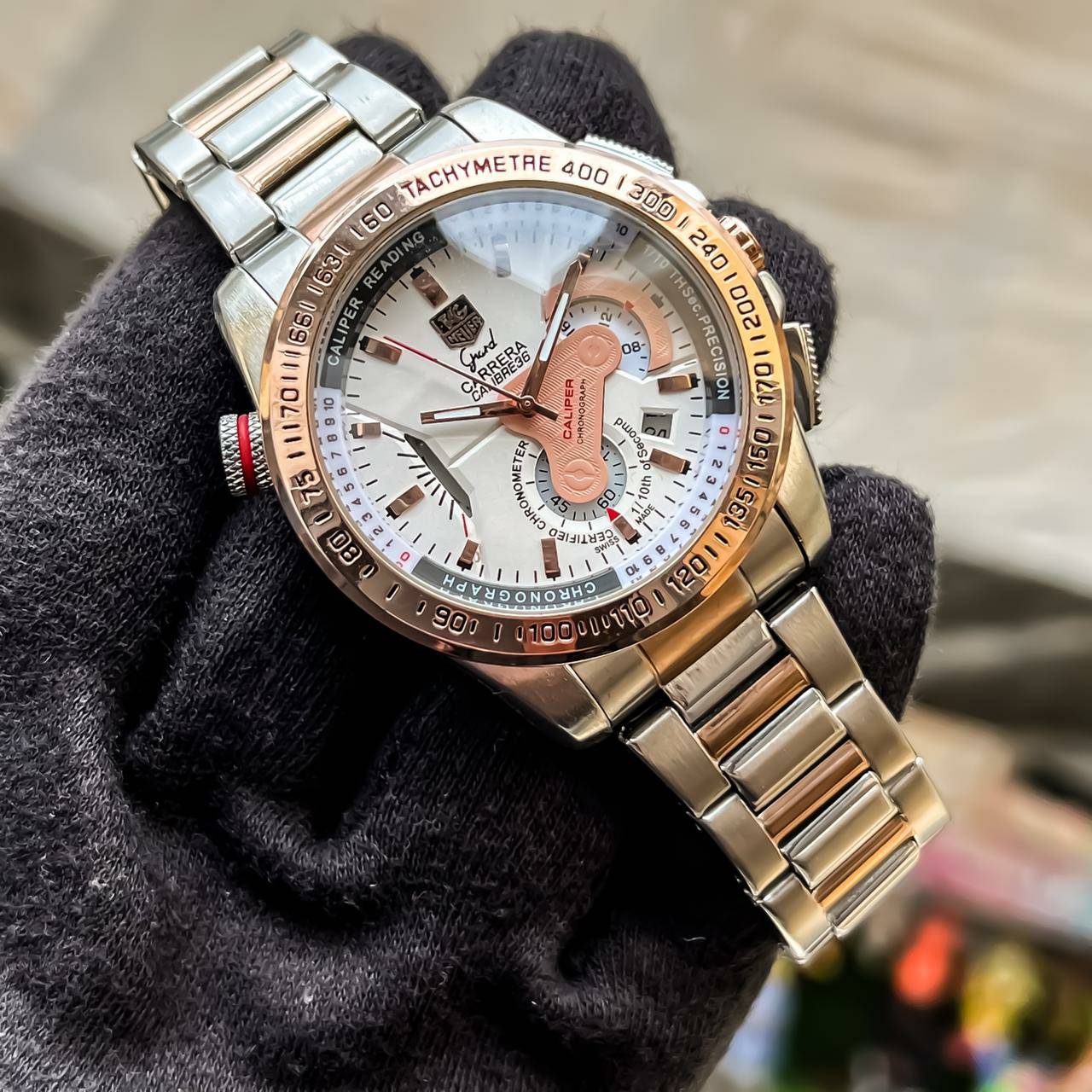 Tagheuer GRAND CARRERA Caliber 36 Racing Edition Quartz Watch White Chronograph and Stainless Steel Multicolor Strap Dated Watch For Men's -TAG-TH-1242_Men's Wristwatch