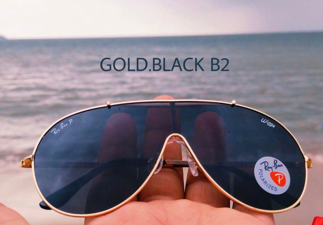 RayBan Vintage Wings Bausch Shape Frame Sunglass In Black Lens And Golden Frame Sunglass For Men's Women's Or Girls Sunglass - RB-B02 New Stylist Sunglass
