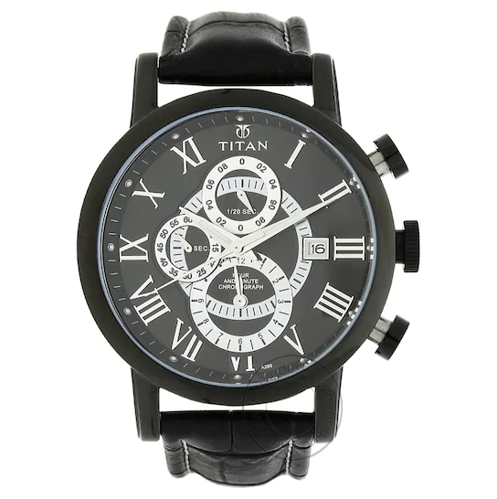 Titan Classique Chronograph Black Dial Silver Stainless Steel