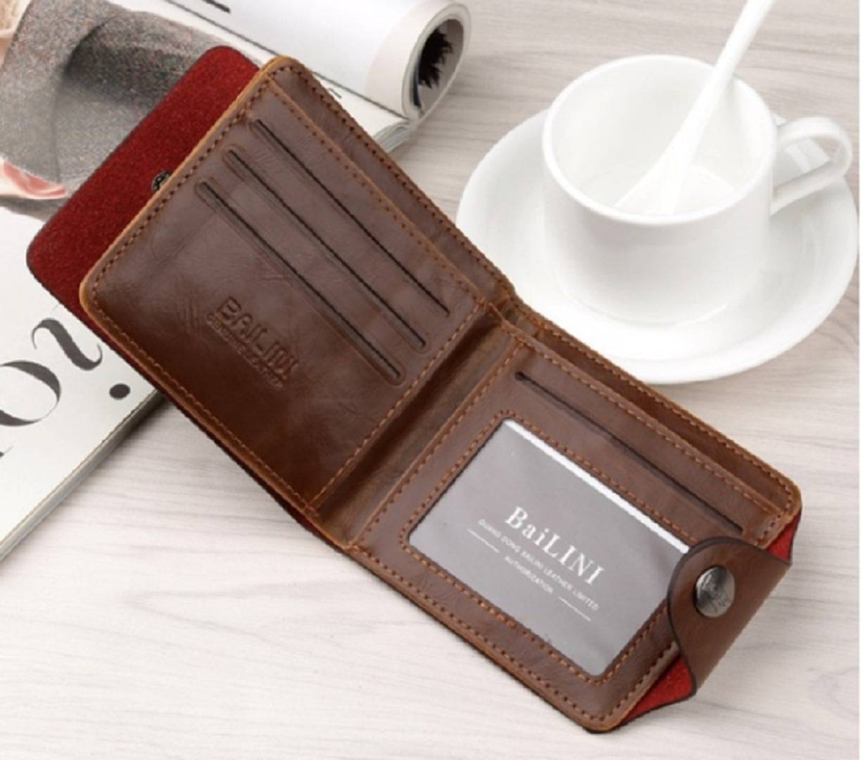 Brown Genuine Leather Two Fold Wallet