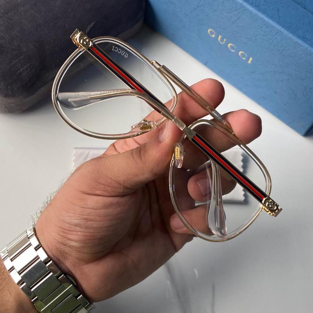 Gucci Branded Transparent Color Glass Men's Women's Sunglass For Man Woman Or Girl Gu-9765 Golden Frame Design Gift Sunglass