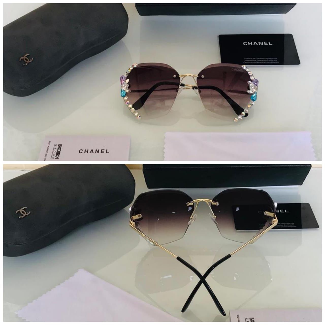 Chanel Fashionable And Elegant Anti Ultraviolet Round Face Slim Rhinestone Sunglasses In Coke Brown Lens Versatile Sunglasses for Women's or Girls - Diamond inlaid Korean Sunglass CHA-7812