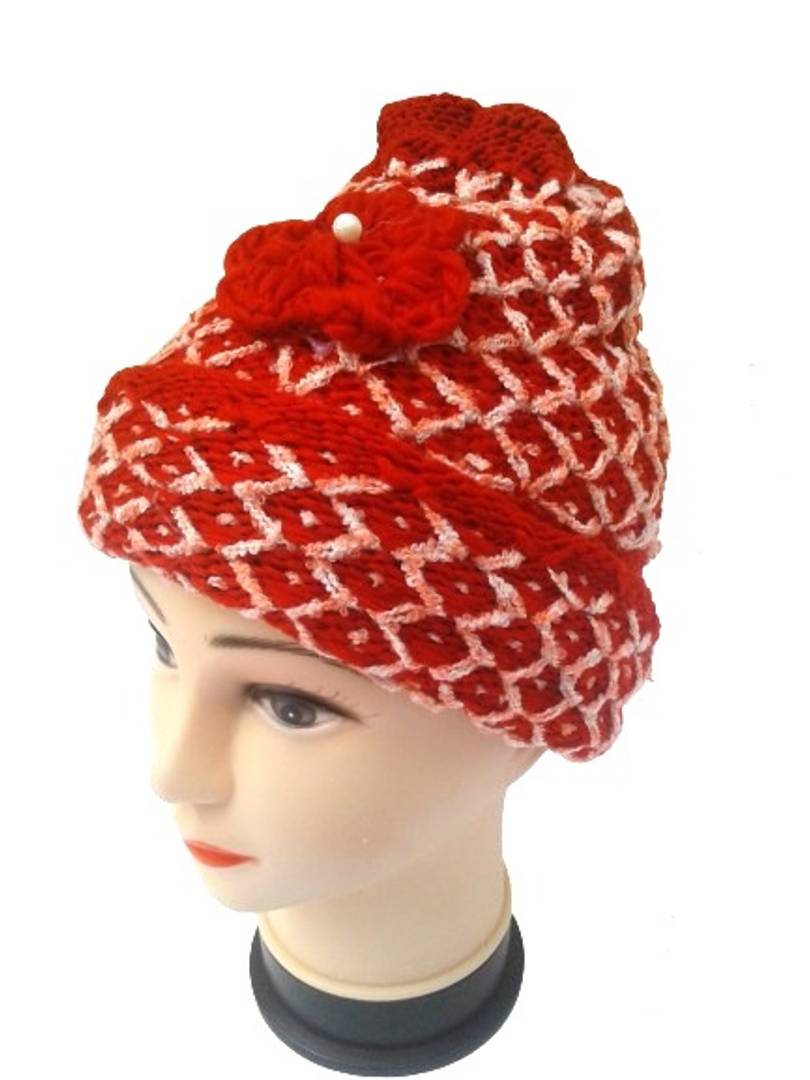 Women Knitted Woolen Red Color Cap (Pack of 1)