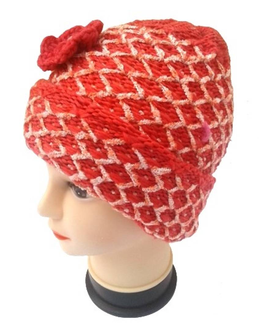 Women Knitted Woolen Light Red Color Cap (Pack of 1)