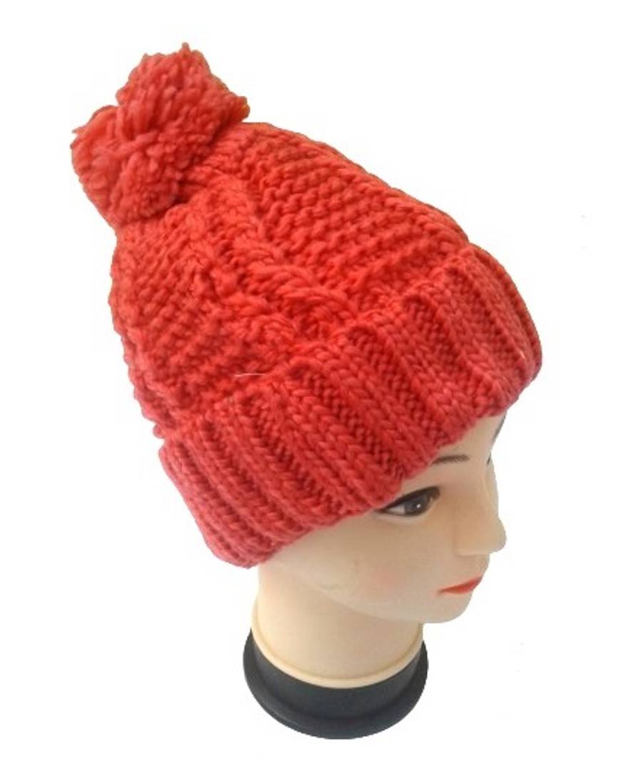 Women Knitted Woolen Cap (Coral, Pack of 1)
