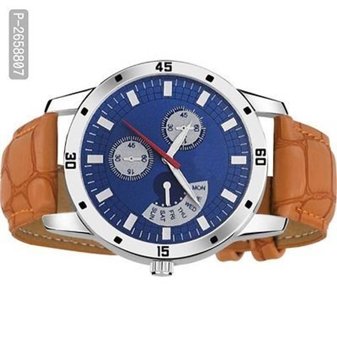 New Brown Synthetic Leather Analog Wrist Watch for Men Product-2658807